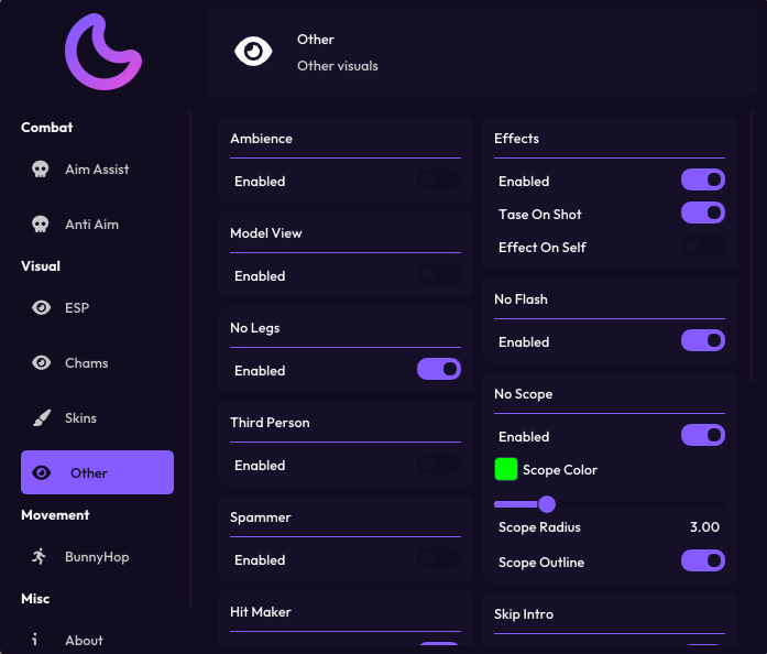 Luna Cheats Panel Interface